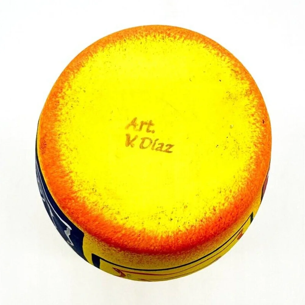 Art. F. Diaz Vase Post Modern 90s Hand Painted Yellow Matte Glaze Signed